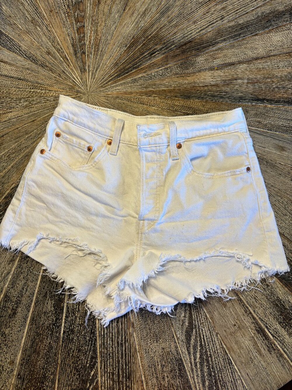 Levi’s 501 Original High Rise White Denim Cutoff Shorts Button Fly Size 27